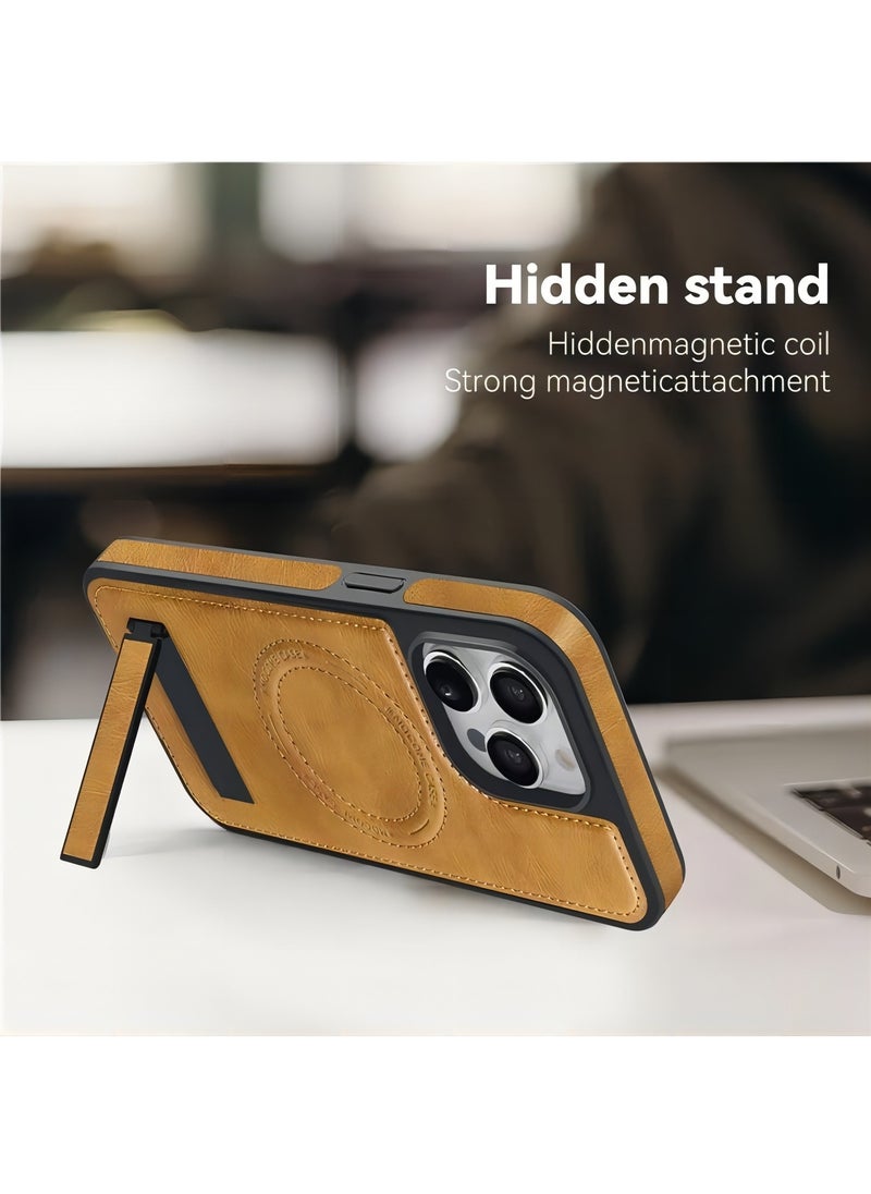 Color Fans - For iPhone 13 Pro Max Case Compatible with MagSafe Slim-Fit PU Leather Coated TPU + PC Shell - Brown - Image 1