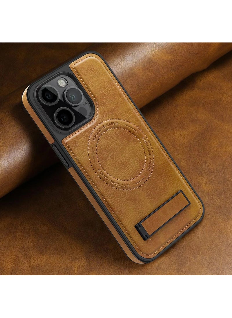 Color Fans - For iPhone 13 Pro Max Case Compatible with MagSafe Slim-Fit PU Leather Coated TPU + PC Shell - Brown - Image 1