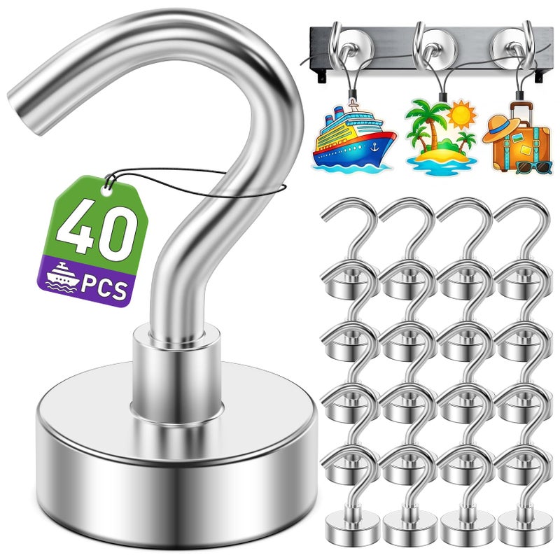 Mukfirm 40 Pack Magnetic Hooks for 2026 Cruise Cabins Beach Vacation 30lbs Heavy Duty Magnet with Hook Metal Magnetic Hooks for Kitchen Fridge Grills Hanging Magnet Hooks for Classroom Locker Utensil Racks - Image 2
