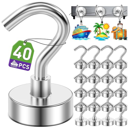 Mukfirm 40 Pack Magnetic Hooks for 2026 Cruise Cabins Beach Vacation 30lbs Heavy Duty Magnet with Hook Metal Magnetic Hooks for Kitchen Fridge Grills Hanging Magnet Hooks for Classroom Locker Utensil Racks - Image 1