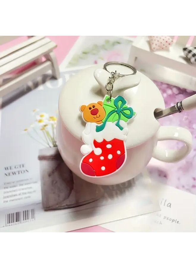 Cartoon Christmas Keychain Santa Claus And Gifts Durable Plastic Holiday Key Pendant - Image 4