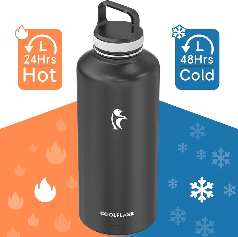 Coolflask Insulated Water Bottle 2.5 Liters 2500ml with Straw, 2/3 Gallon Stainless Steel Metal 3 Lids Large Water Jug, BPA-Free Keep Cold Up to 48 Hrs or Hot Up to 24 Hrs, Magic Black - Image 3