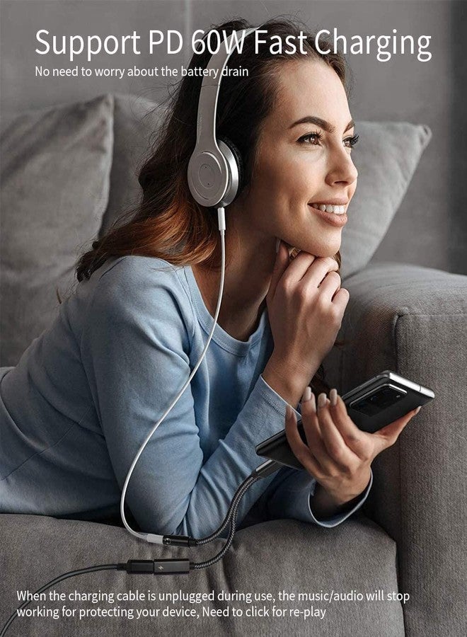 LecLooc 2 in 1 USB C to 3.5mm Headphone Audio and Charge Adapter, Type c to Aux Audio with PD 60W Fast Charge Adapter fit with iPhone 16 15 Pro Max, Galaxy S24 S23 S22, Pixel 9 8 7 6, iPad Pro/Macbook Air - Image 5