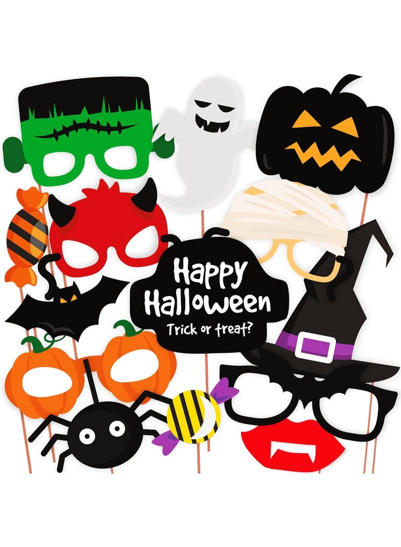 Halloween Party Prop Photo Booth Props DIY Kit for Party Supplies Featuring Boo Pumpkin Ghost Halloween Decorations Photo Booth Props (14 Pcs)