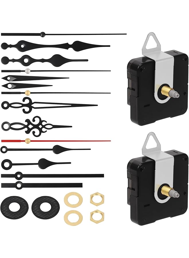 The Bros 2 Sets Clock Movement Mechanism, Silent Quartz DIY Wall Clock Mechanism 16mm/0.63” Shaft with 5 Different Clock Hands Repair Parts Replacement - Image 1