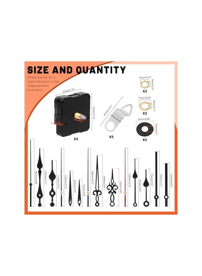 The Bros 2 Sets Clock Movement Mechanism, Silent Quartz DIY Wall Clock Mechanism 16mm/0.63” Shaft with 5 Different Clock Hands Repair Parts Replacement - Image 3