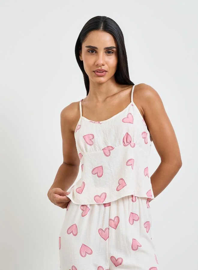 Take Two White Heart Print Cami and Pyjama Set
