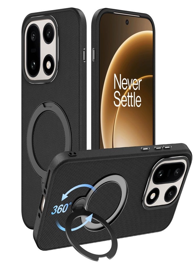 جراب Fhyeugfy لهاتف OnePlus 15 مع حامل مغناطيسي دوار 360 درجة [متوافق مع MagSafe] [حماية من السقوط بمعايير عسكرية] جراب مقاوم للصدمات - أسود - Image 1