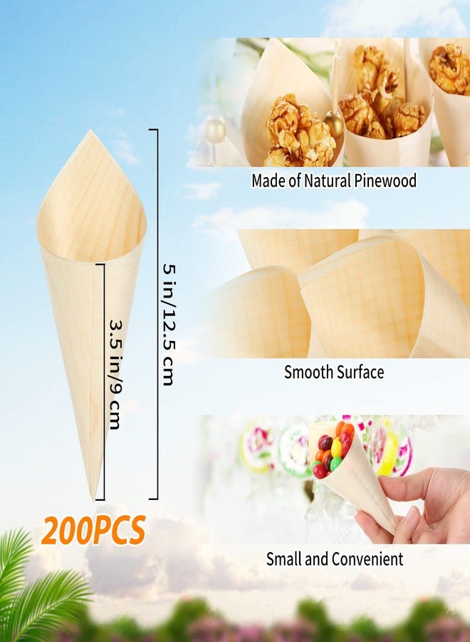 Queekay 400 Pcs Disposable Wood Cones Pearl Cocktail Picks Fancy Bamboo Toothpicks for Appetizers Wooden Food Picks Ice Cream Cone Holder Cocktail Skewers for Drinks Wedding Birthday Party Supplies (gold) - Image 2