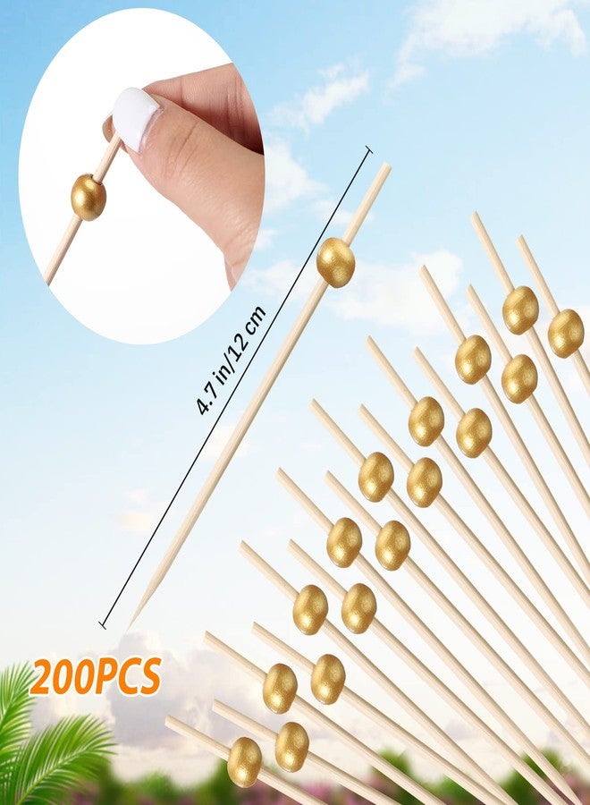 Queekay 400 Pcs Disposable Wood Cones Pearl Cocktail Picks Fancy Bamboo Toothpicks for Appetizers Wooden Food Picks Ice Cream Cone Holder Cocktail Skewers for Drinks Wedding Birthday Party Supplies (gold) - Image 3