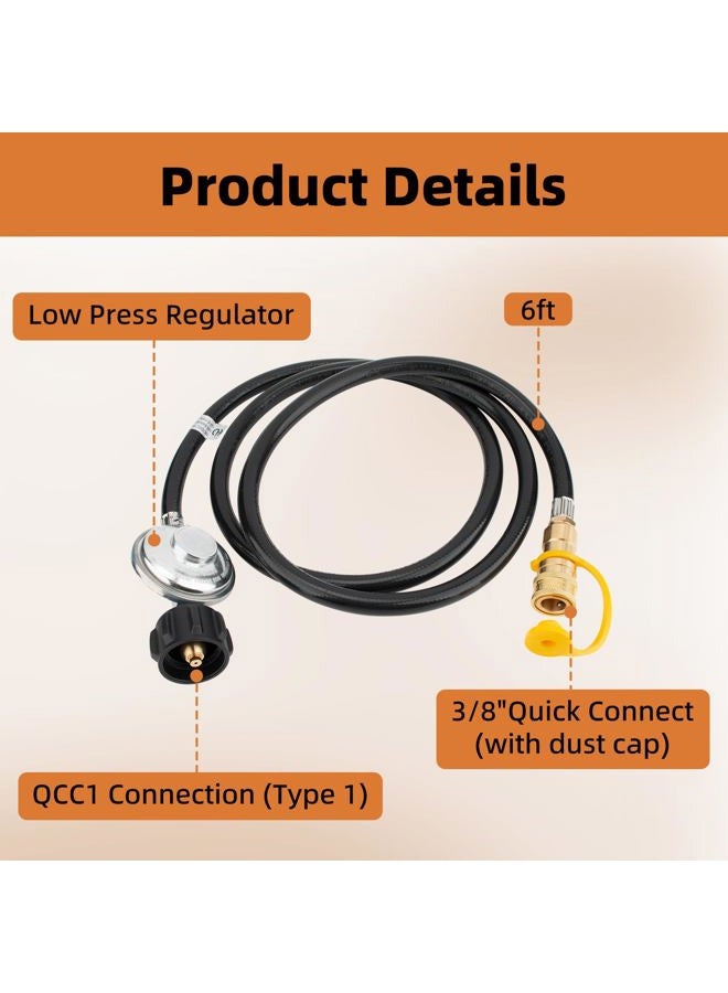 Apopip F271803 6ft Propane Adapter Hose Replacement Hose with Regulator, QCC1 Propane Tank Connection x 3/8 inch Female Quick Connect - Image 2