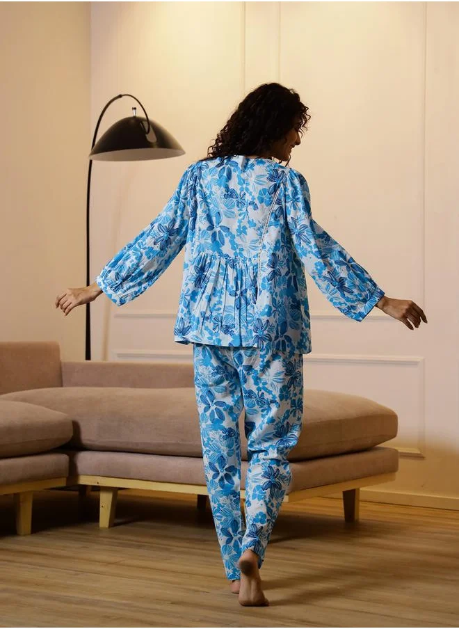 sanskrutihomes Sanskrutihomes Women Floral Printed Cotton Shirt and Pyjama Set
