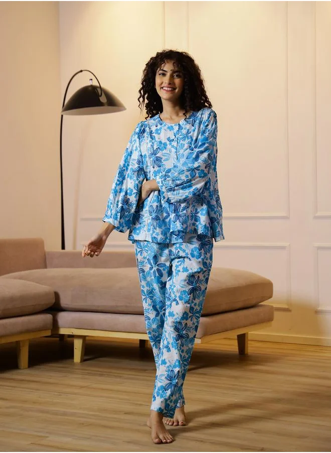 sanskrutihomes Sanskrutihomes Women Floral Printed Cotton Shirt and Pyjama Set