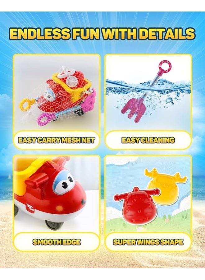 SUPER WINGS Beach Toys Sand Toys - Super Wings Toys Playset - Beach Toys for Kids Age 3-5 - Sandbox Toys 6 Pieces Including Shovel, Rake, Watering Can, Sand Trucks Set and 2 Sand Molds - Image 5