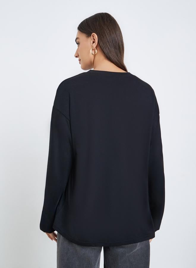 ستايلي تيشيرت واسع بأكمام طويلة وشق جانبي - Image 4