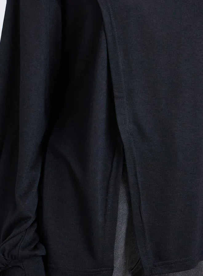 Styli Black Black Oversized Long Sleeve Side Slit T-Shirt for Women | Best Price UAE