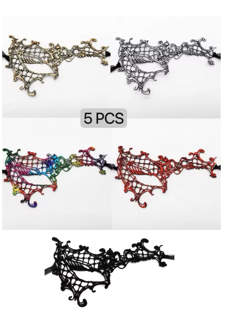 Loquat 5 PCS Masquerade Party Prom Lace Cut Out Eye Mask - Image 4