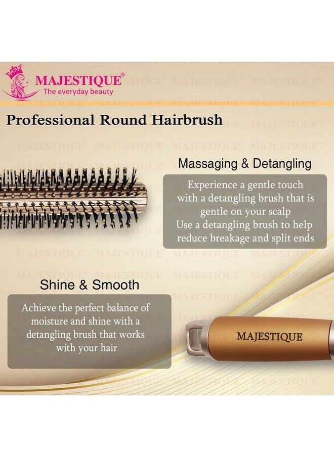 MAJESTIQUE Golden Series Round Hair Brush For Blow Drying & Hair Styling Nylon Bristles With Epoxy Tips Roller Hair Brush For Men & Women Gold/Hr103  - Image 4