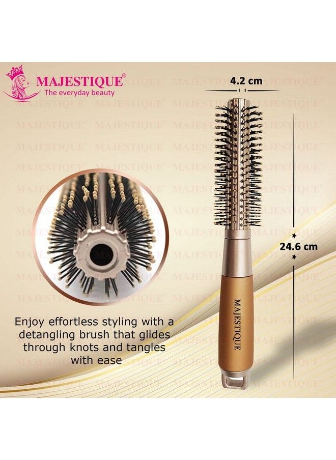 MAJESTIQUE Golden Series Round Hair Brush For Blow Drying & Hair Styling Nylon Bristles With Epoxy Tips Roller Hair Brush For Men & Women Gold/Hr103  - Image 3