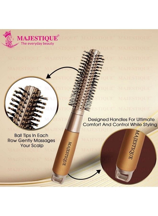 MAJESTIQUE Golden Series Round Hair Brush For Blow Drying & Hair Styling Nylon Bristles With Epoxy Tips Roller Hair Brush For Men & Women Gold/Hr103  - Image 5