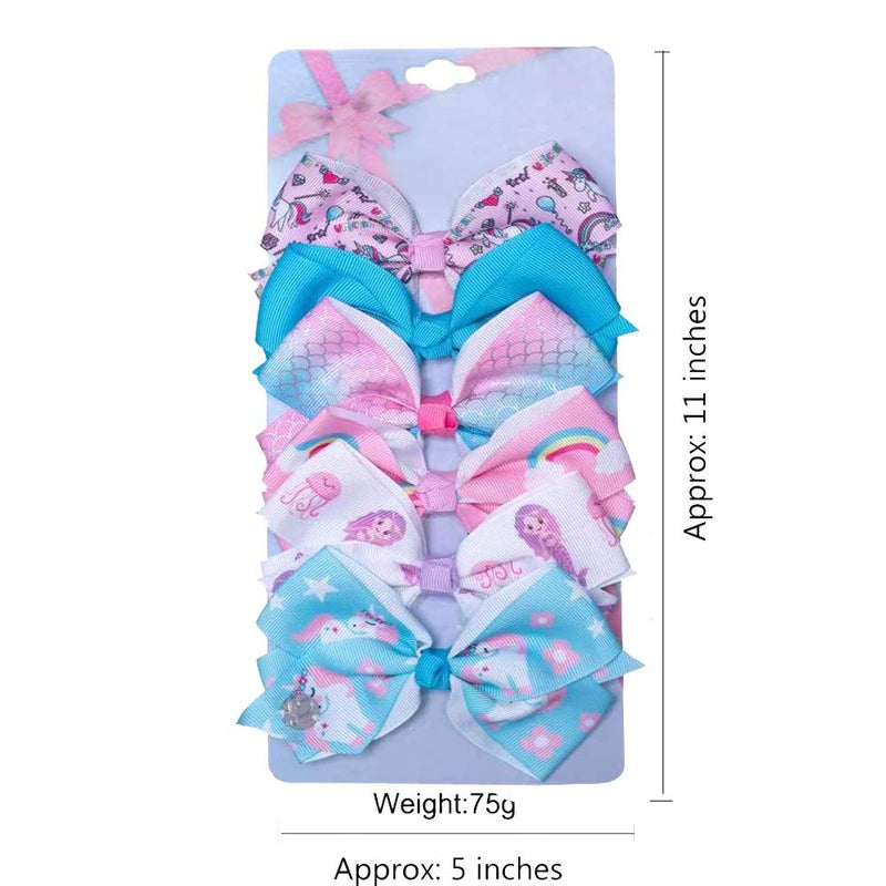 JCSMARTEC 6PackSet 5In Cute Mermaid Rainbow Colorful Grosgrain Ribbon Hair Bow Alligator Clip Accessories Mermaid Series - Image 2