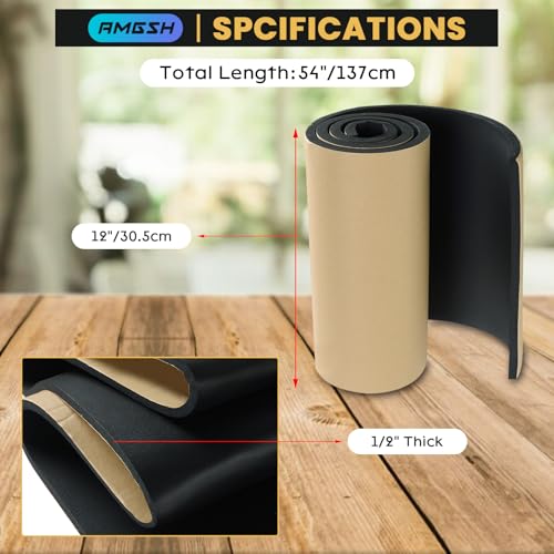 AMGSH Sponge Neoprene with Adhesive Foam Rubber Sheet, 1/2" T x 12" W X 54" L, 4.5 Sqft for Weatherproofing,Gasket Seals, Crafts,Soundproof Padding, Vibration Dampening, Aquarium Leveling Mat - Image 2