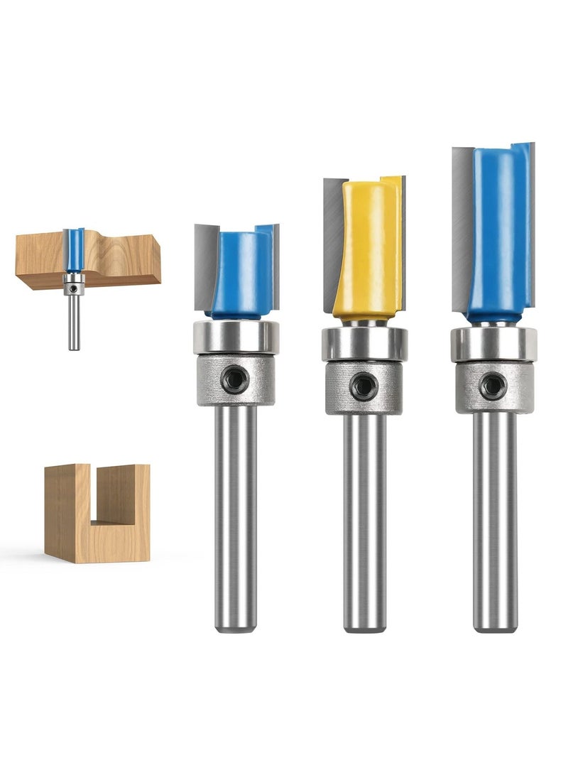 SYOSI Straight Router Bit Set 3PCS 1/4 Shank Flush Trim Bit, Pattern Bits Milling Cutter Tool with Top Bearing for Carpenter DIY Woodworking  - Image 2