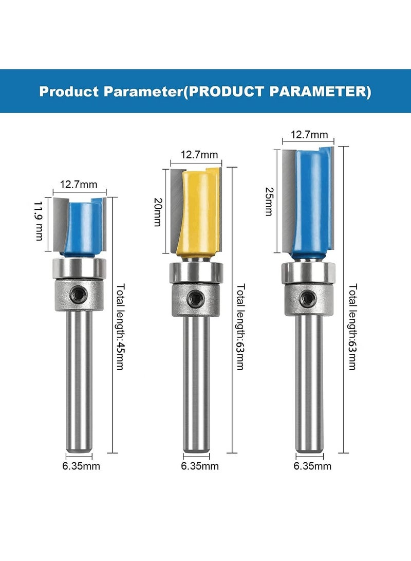 SYOSI Straight Router Bit Set 3PCS 1/4 Shank Flush Trim Bit, Pattern Bits Milling Cutter Tool with Top Bearing for Carpenter DIY Woodworking  - Image 4