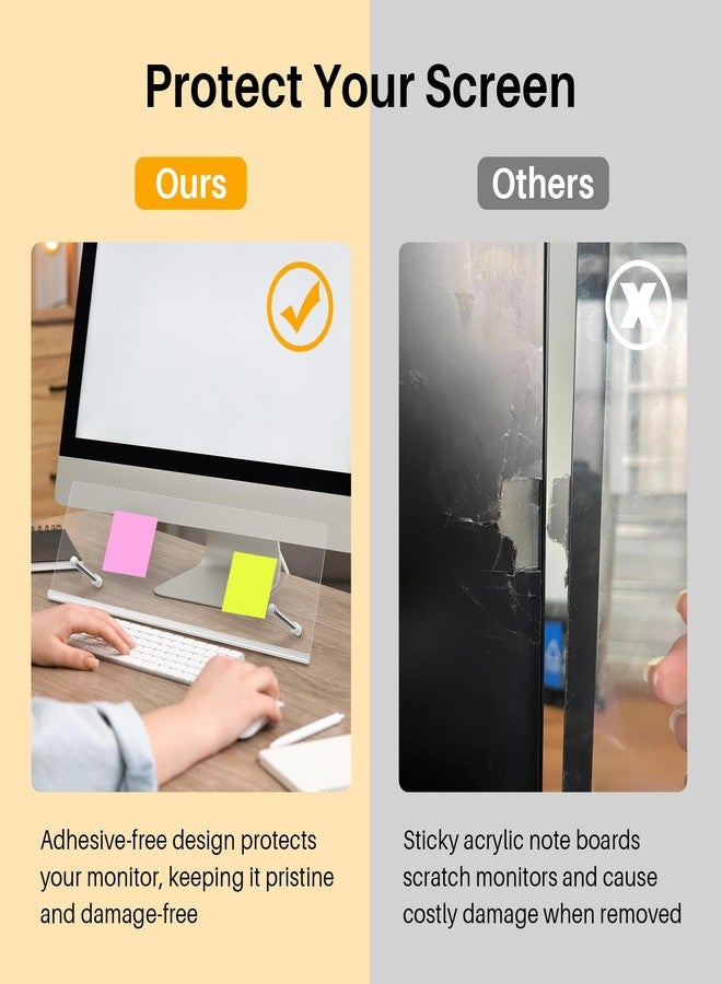 Yncotte Monitor Memo Board Holder 14"x5", Adhesive-Free Message Board for Computer Monitors, Space-Saving Under Monitor, Movable & Reusable, Durable Acrylic for Office & Home - Image 3
