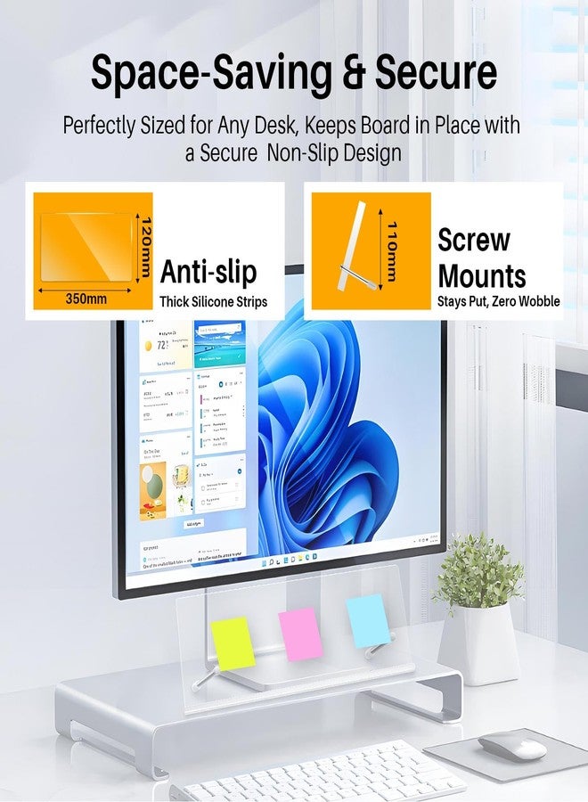 Yncotte Monitor Memo Board Holder 14"x5", Adhesive-Free Message Board for Computer Monitors, Space-Saving Under Monitor, Movable & Reusable, Durable Acrylic for Office & Home - Image 5
