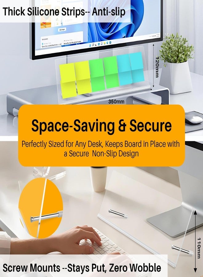 Yncotte Monitor Memo Board Holder 14"x5", Adhesive-Free Message Board for Computer Monitors, Space-Saving Under Monitor, Movable & Reusable, Durable Acrylic for Office & Home - Image 4