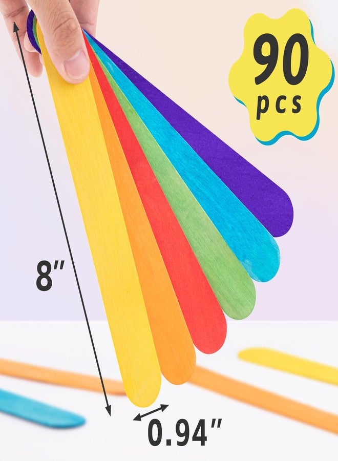 WISYOK 90Pcs 8 Inch Colorful Jumbo Craft Sticks, Large Popsicle Sticks, WaxingSticks, Rainbow Wooden Popsicle Sticks, Paint Stir Sticks Great for DIY Crafts, Plant Labels, and Educational Tools - Image 2