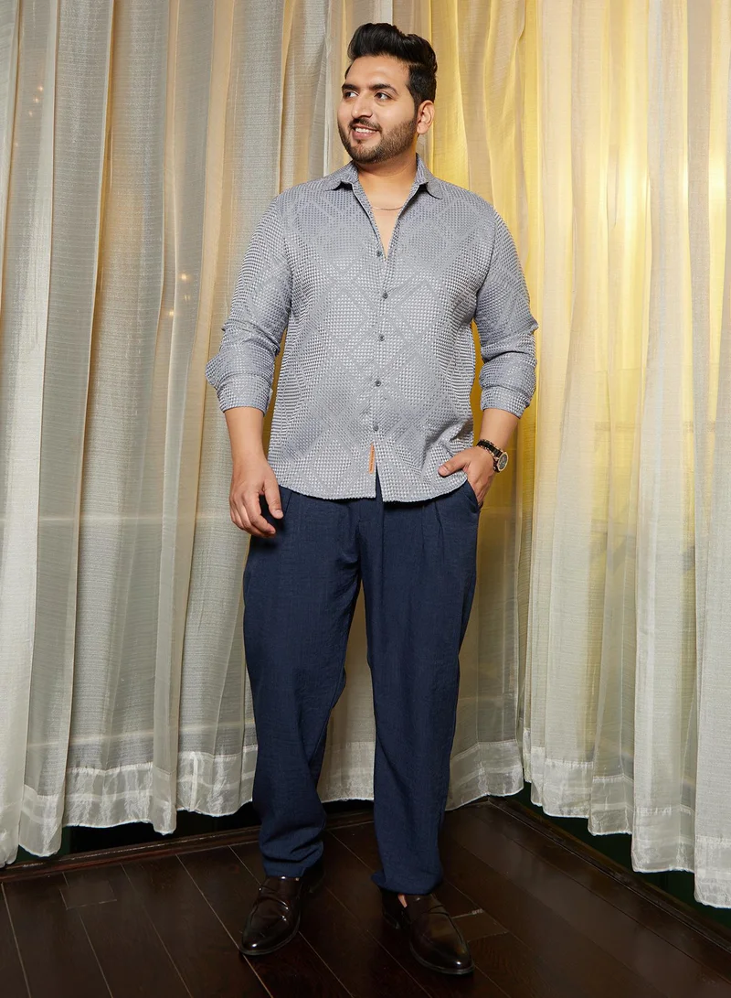 Instafab Plus  Men's Flint Grey Shard-Tactile Shirt For Casual Wear | Spread Collar | Long Cuffed Sleeves | Button Closure | Plus Size Shirt Crafted With Comfort Fit For Everyday Wear for Men | Best Price UAE