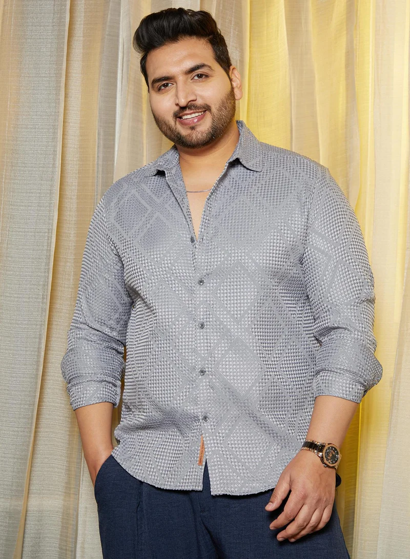 انستافاب بلس قميص رجالي رمادي فلينت بأكمام طويلة وياقة ممتدة