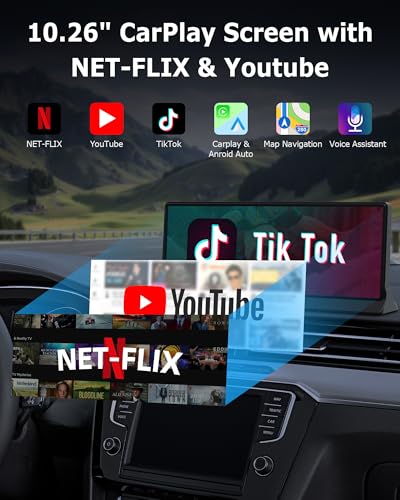 jelkuz 【Limited Time】 Carplay Screen for Car with Netflix YouTube 10.26 inch Wireless Apple Carplay Android Auto Touchscreen Voice Control GPS Navigation and Backup Camera OTA Updates Dual Bluetooth - Image 2