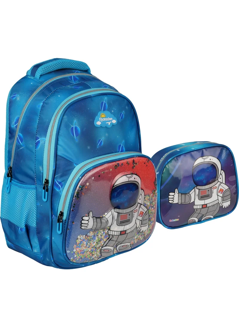 ريلاكسن Embossed Astronaut Figured Sequined 3-Piece Primary School Bag Lunch Pencil Case Set 1370