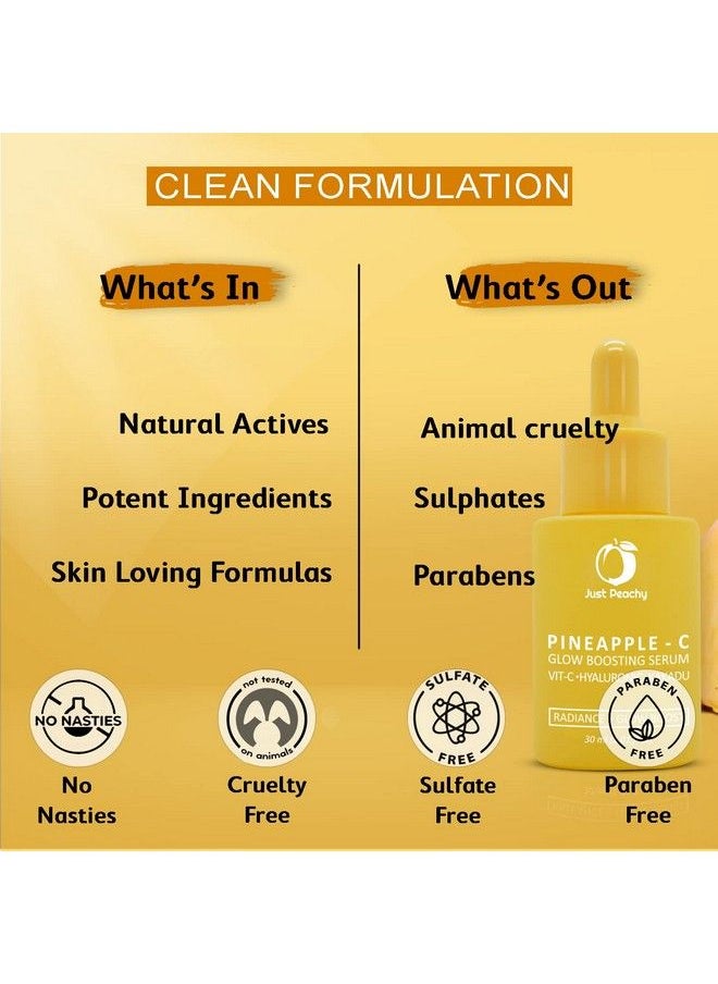 Just Peachy Pineapplec Glow Boosting Serum With Vitamin C Hyaluronic And Kakadu I Non Irritating I Reduces Pigmentation ; For Dull Uneven Skin ; Face Serum 30 Ml  - Image 5
