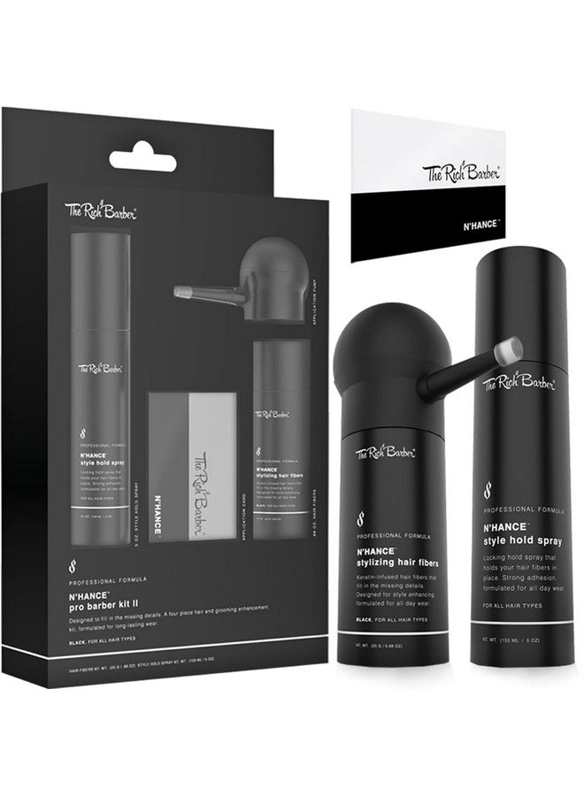 The Rich Barber N'Hance Pro Barber Kit Ii - 4-In-1 Hair & Beard Styling Set With Keratin-Infused Hair Building Fibers, Style Hold Spray, Applicator Pump, Application Card - Hairline & Edge Enhancer 