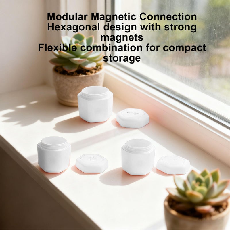 fosa 3 Pcs Magnetic Travel Capsules, Hexagonal Toiletry Containers with Screw Top Lids, 40ml Capacity for Lotion Shampoo Conditioner (White) - Image 4