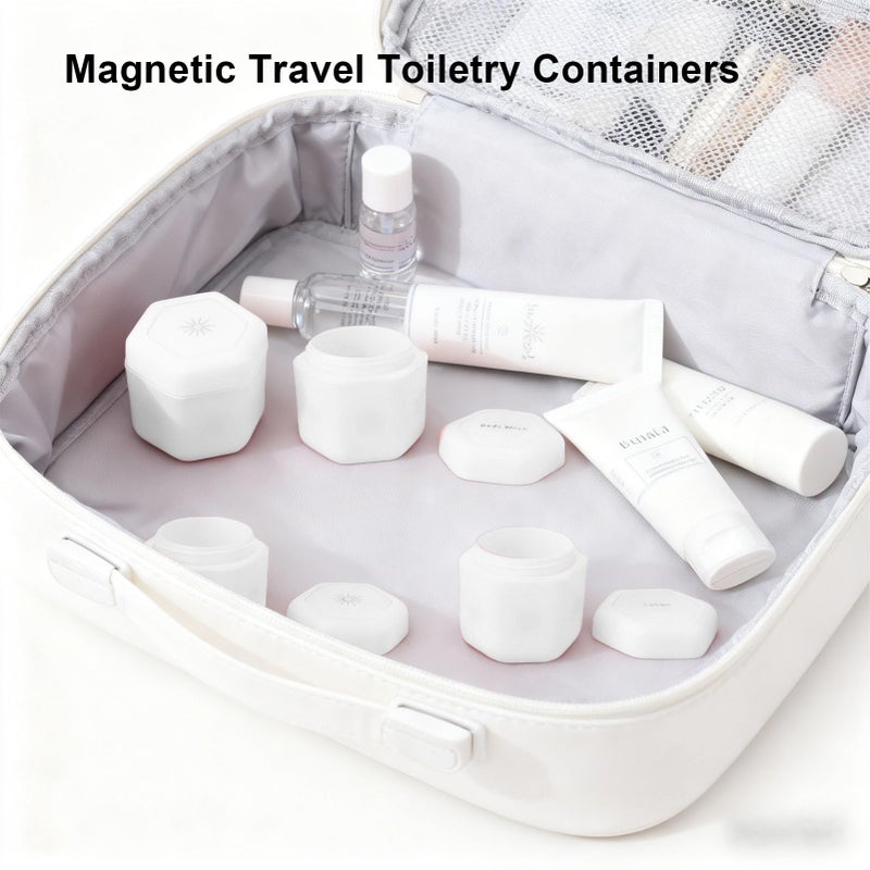 fosa 3 Pcs Magnetic Travel Capsules, Hexagonal Toiletry Containers with Screw Top Lids, 40ml Capacity for Lotion Shampoo Conditioner (White) - Image 3
