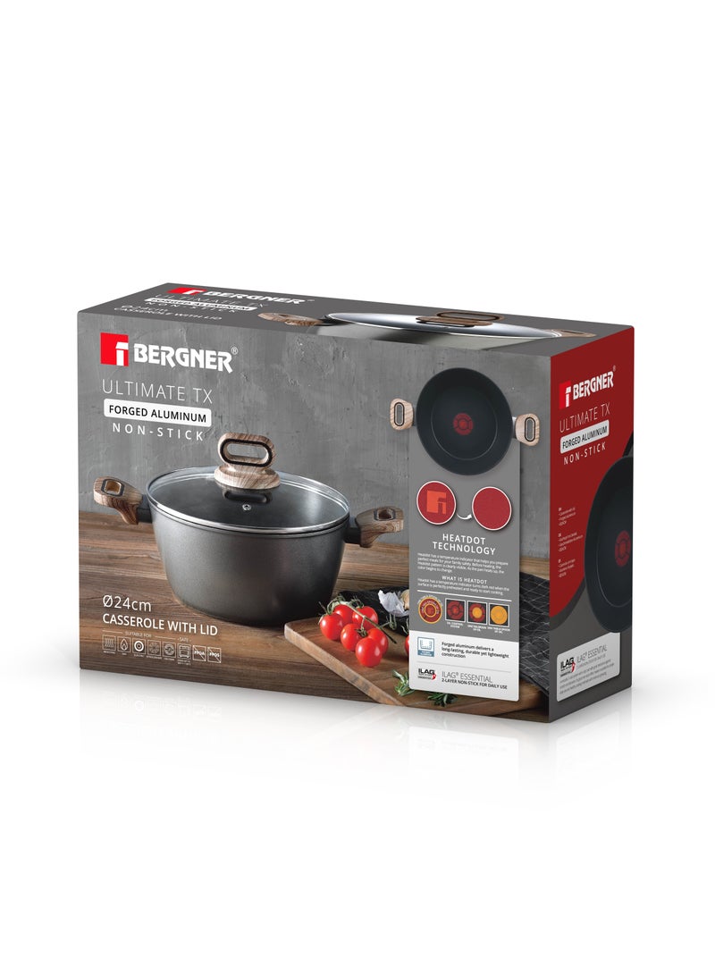 BERGNER ULTIMATE TX FORGED ALUMINUM CASSEROLE + LID 24 CM WITH HEATDOT TECHNOLOGY, INDUCTION BOTTOM, GREY COLOR, BG36171GY - Image 4