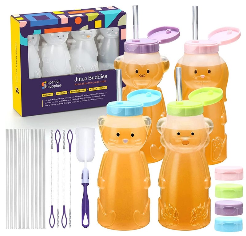 Special Supplies Honey Bear Straw Cup For Babies, 4-Pack, Fun Animal-Shaped Baby Led Weaning Training Drink for Straw Training and Weaning - Image 1