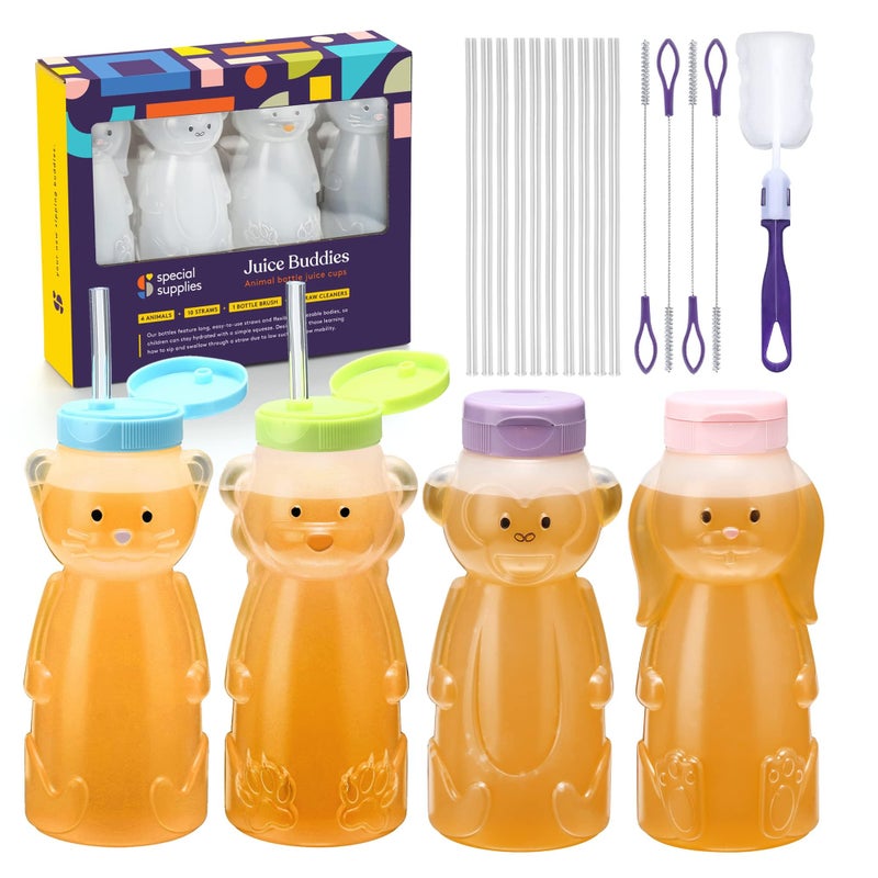 Special Supplies Honey Bear Straw Cup For Babies, 4-Pack, Fun Animal-Shaped Baby Led Weaning Training Drink for Straw Training and Weaning - Image 5