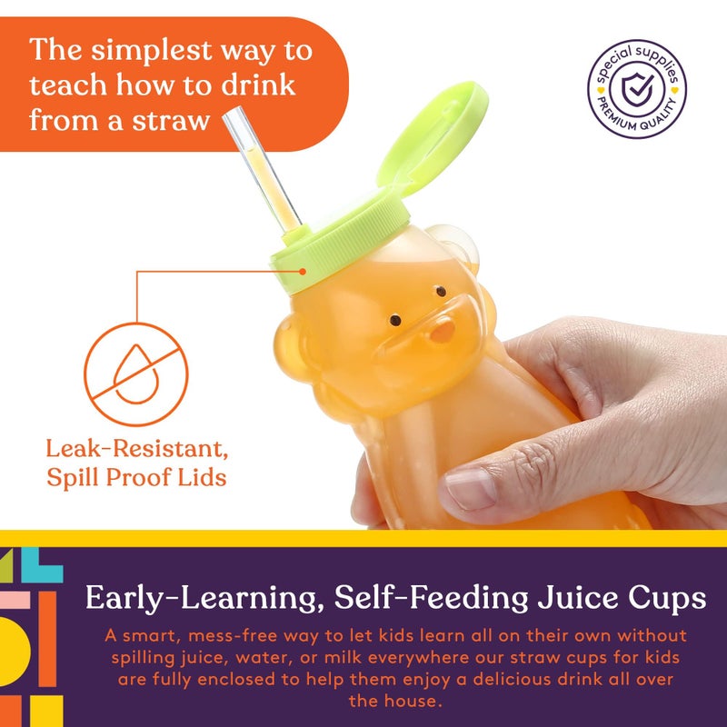 Special Supplies Honey Bear Straw Cup For Babies, 4-Pack, Fun Animal-Shaped Baby Led Weaning Training Drink for Straw Training and Weaning - Image 3