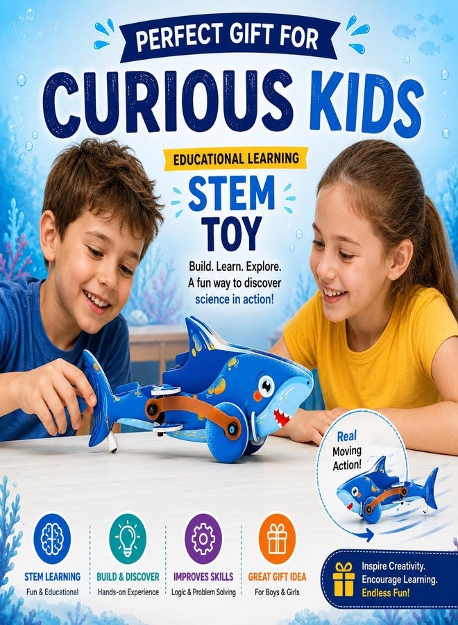 كيت 4 كيوريس لعبة سمكة القرش الروبوتية Kit4Curious® للأطفال من عمر 6 سنوات فما فوق | اصنع بنفسك نموذج سمكة قرش ميكانيكية متحركة بذيل متأرجح | مجموعة أدوات تعليمية علمية وهندسية | هدية عيد ميلاد للأولاد والبنات - Image 4