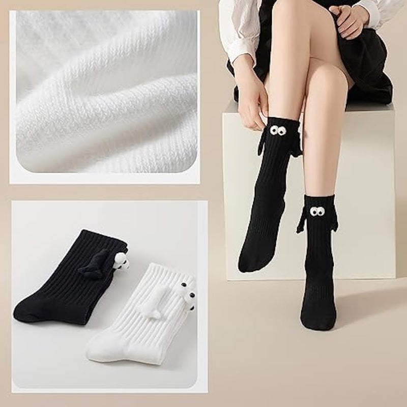 Magnetic Holding Hands Socks Funny Couple Tube Socks Friendship Gift for Men Women - Image 3