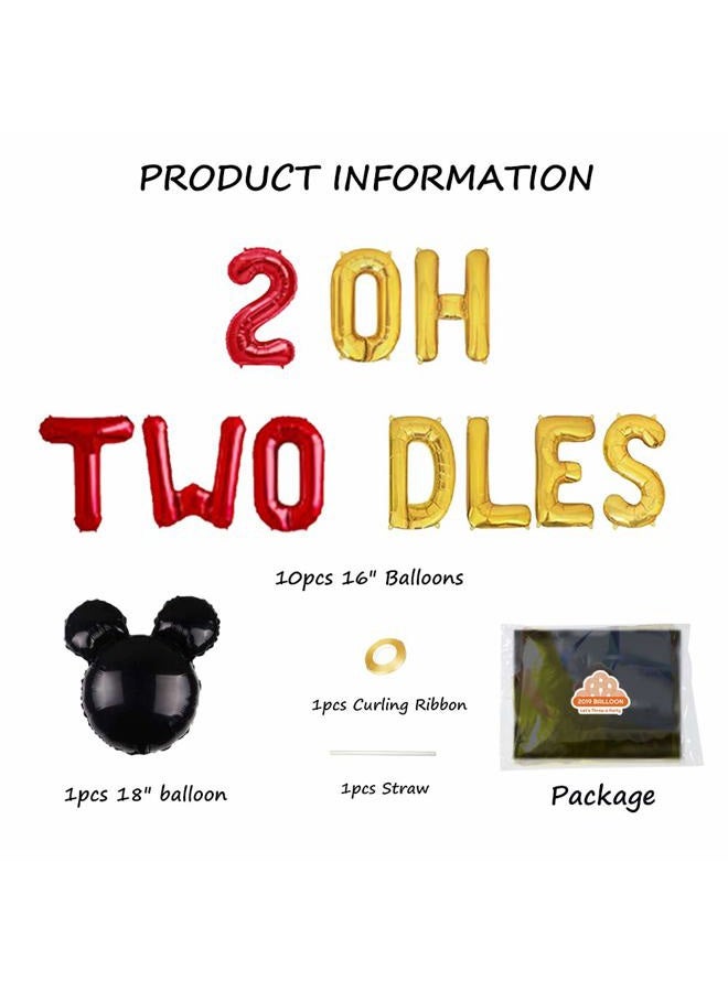 Geloar Oh Twodles Birthday Balloons, Red Oh Twodles Balloon Birthday Banner Mickey Mouse Party Supplies Number 2 Balloon for 2nd Second Boy Michkey Mouse Birthday Party Decoration 13PCS Kit of (Red) - Image 3