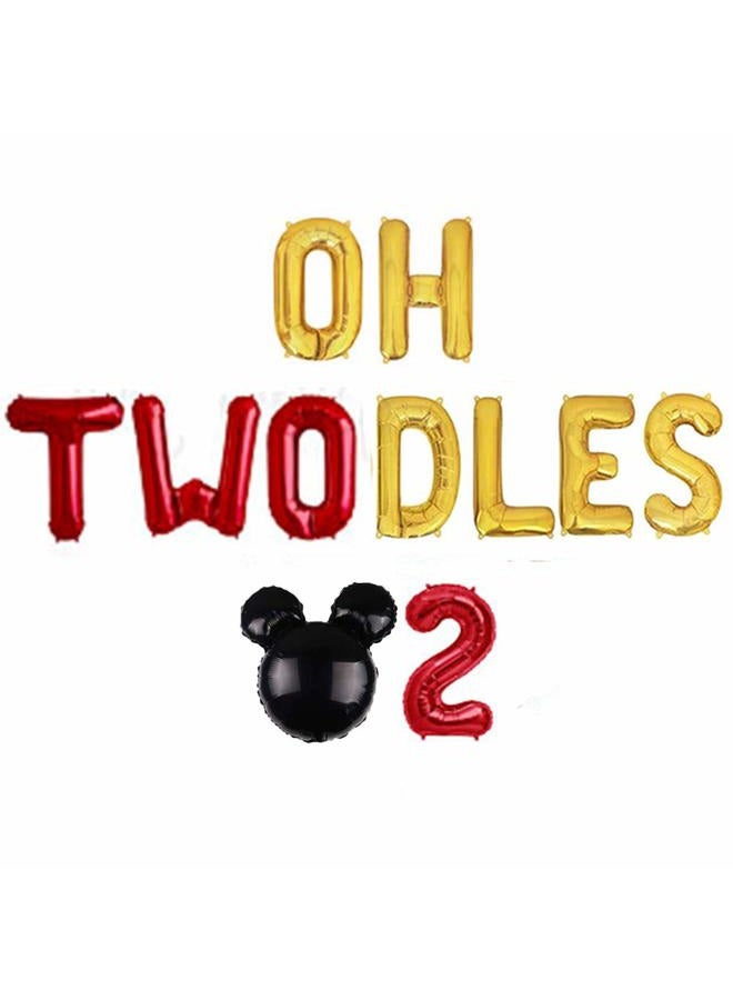 Geloar Oh Twodles Birthday Balloons, Red Oh Twodles Balloon Birthday Banner Mickey Mouse Party Supplies Number 2 Balloon for 2nd Second Boy Michkey Mouse Birthday Party Decoration 13PCS Kit of (Red) - Image 1