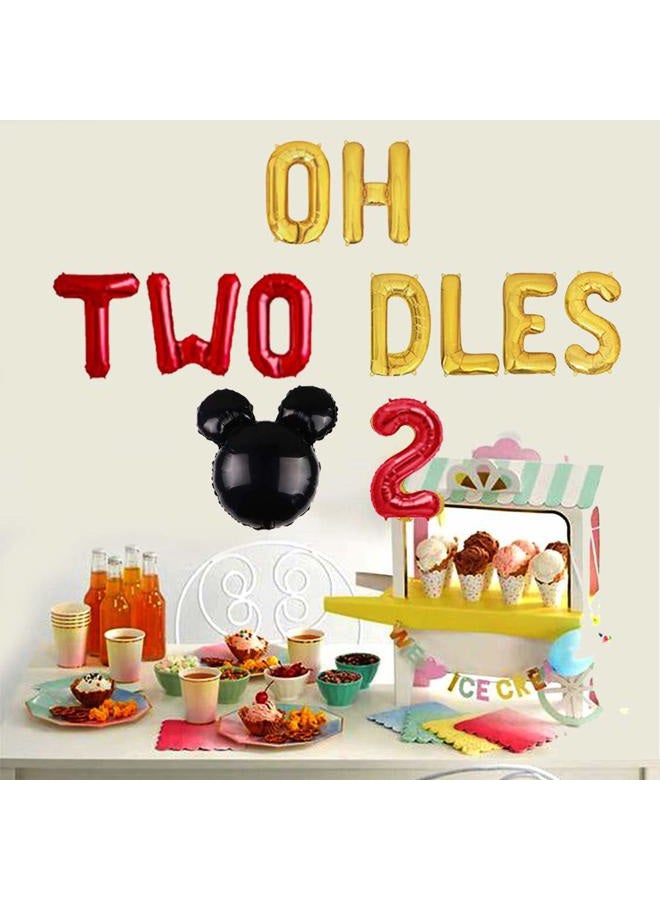 Geloar Oh Twodles Birthday Balloons, Red Oh Twodles Balloon Birthday Banner Mickey Mouse Party Supplies Number 2 Balloon for 2nd Second Boy Michkey Mouse Birthday Party Decoration 13PCS Kit of (Red) - Image 4