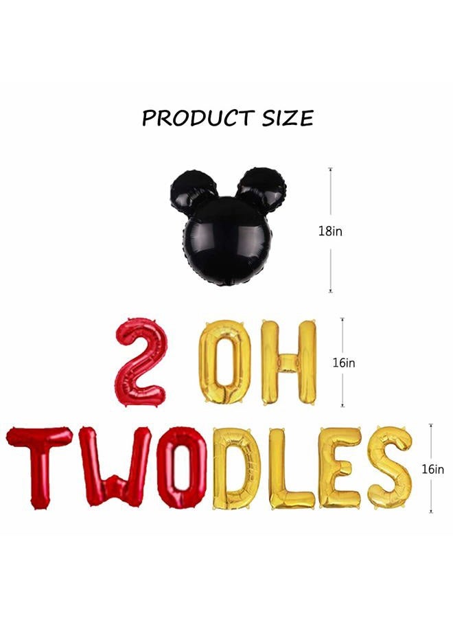 Geloar Oh Twodles Birthday Balloons, Red Oh Twodles Balloon Birthday Banner Mickey Mouse Party Supplies Number 2 Balloon for 2nd Second Boy Michkey Mouse Birthday Party Decoration 13PCS Kit of (Red) - Image 2